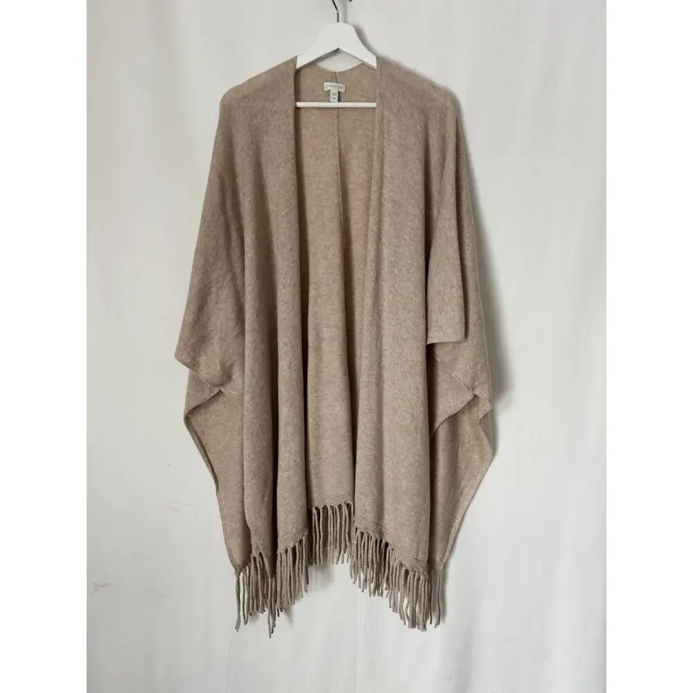 Garnet Hill Cashmere Wrap Shawl OS Womens Long Oat Heather Fringe Soft